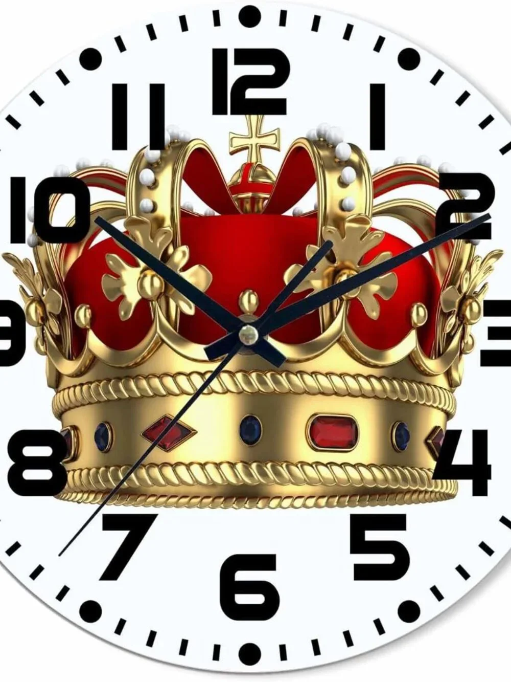 Royal Golden Crown Wall Clock King Queen Red Battery Silent